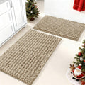 Yimobra Bathroom Rugs Sets 2 Piece - Quick Dry Extra Thick Luxury Chenille Bath Mat, Non Slip Super Absorbent for Tub Shower Sink, Machine Washable Shaggy Floor Mat, 32"x20"+24"x17" Inch, Pale Khaki