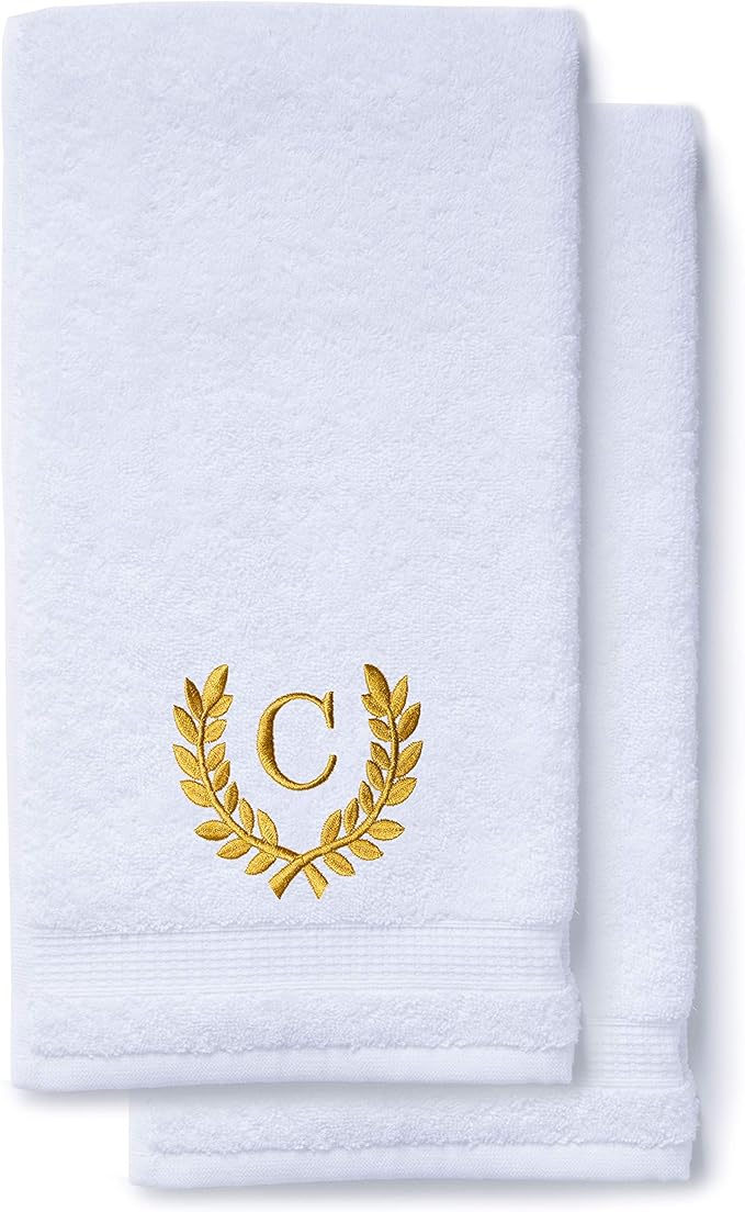 Decorative and Monogrammed Hand Towels for Bathroom Kitchen Makeup | Personalized Gift for Wedding-Bridal | Roman Font Custom Luxury Turkish Towel | Spa Collection, Oversized, 16 X 30 Inch, Set of 2