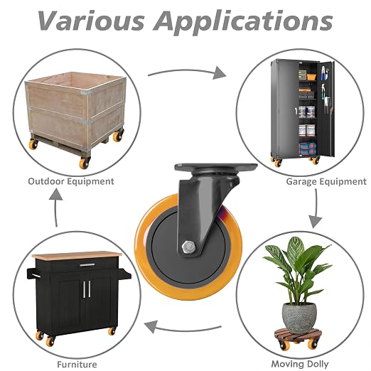 Finnhomy 5 Inch Caster Wheels Set of 4 Heavy Duty Plate Swivel Casters - Image 5