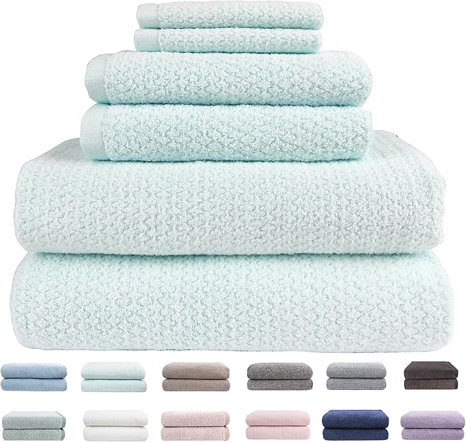 Everplush Diamond Jacquard 6 Pieces Bath Towel Set, Luxury Super Soft Oversized everplush Towels, Highly Absorbent everplush Diamond Jacquard Quick Dry Bath Towel for Bathroom Spearmint