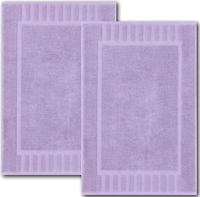 White Classic Luxury Bath Mat Floor Towel Set - Absorbent Cotton Hotel Spa Shower/Bathtub Mats [Not a Bathroom Rug] 22"x34" | 2 Pack | Lavender