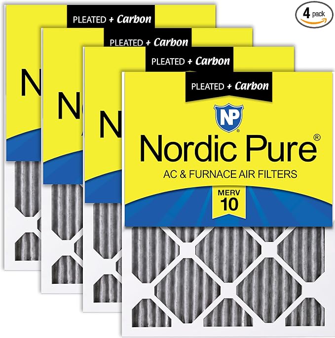 Nordic Pure 16x30x1 Furnace Air Filters MERV 10 Pleated Plus Carbon 4 Pack by NordicPure