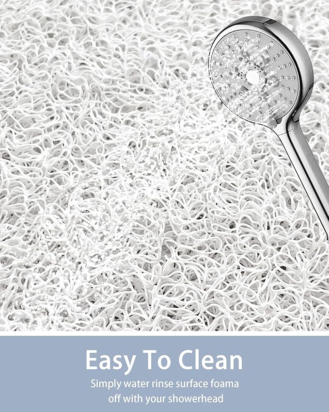 Mecko Square Non-Slip Shower Mats for Inside Shower, Quick-Drying Shower Floor Mat with Foot Scrubber, Anti-Slip Loofah Bathtub Mat for Tub and Wet Areas (White, 24"x24")
