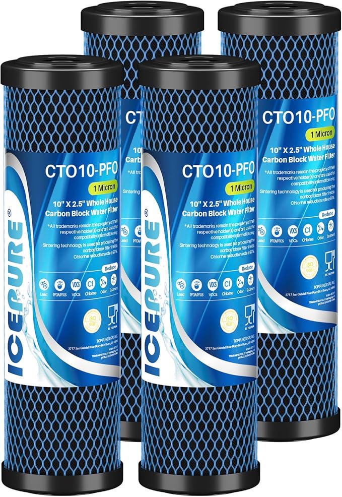 ICEPURE 1 Micron 10" x 2.5" Whole House PFOA/PFOS Carbon Water Filter Cartridge by ICEPURE