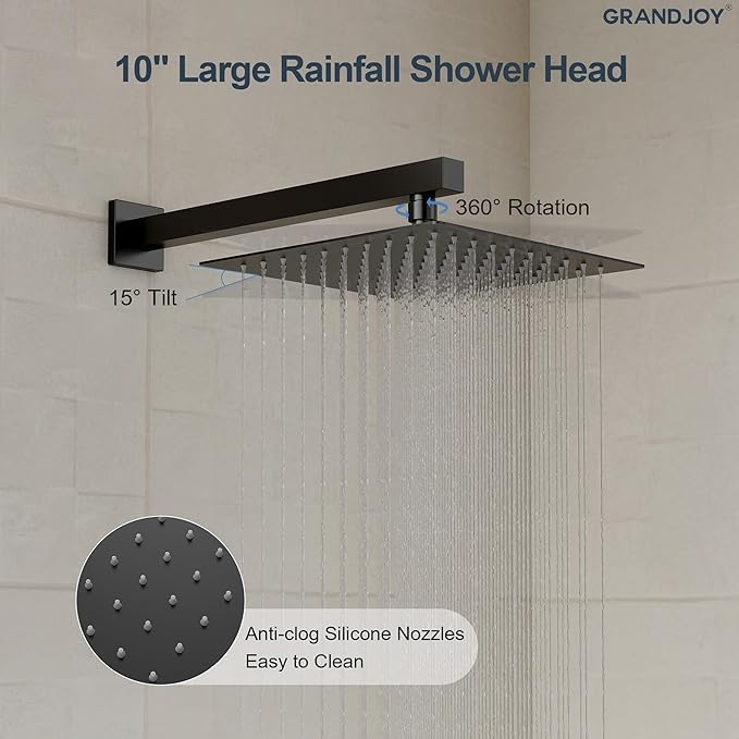 Matte Black 10 Inch Rainfall Shower System with Handheld Spray & Adjustable Slide Bar, Wall Mount Bathroom Shower Faucet Set, Valve Included