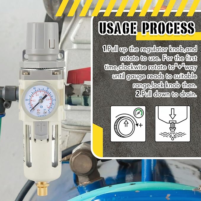 Tuanse Manual Drain 3/8" NPT Compressed Air Filter Regulator Piggyback Combo - Image 4