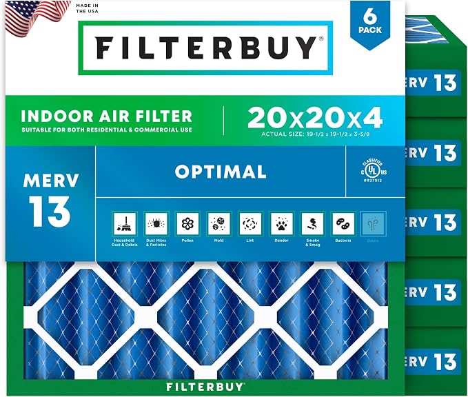 Filterbuy 20x20x4 Air Filter MERV 13 Optimal Smoke & Allergy Defense, by Filterbuy