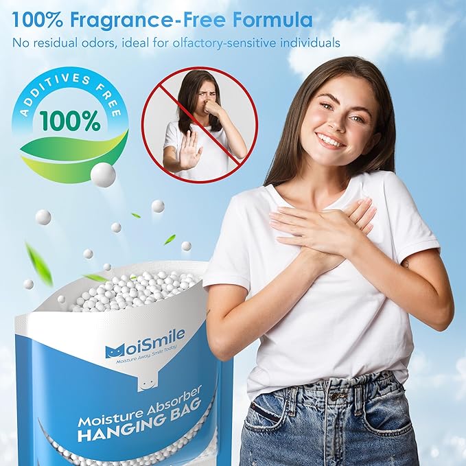Moisture Absorbers 20 Pack Fragrance Free, Hanging Closet Dehumidifier Bags, Humidity Absorber, Compact Eliminates Odors Humidity Packs for Car, Bathroom, Bedroom, Basement, 9.8OZ