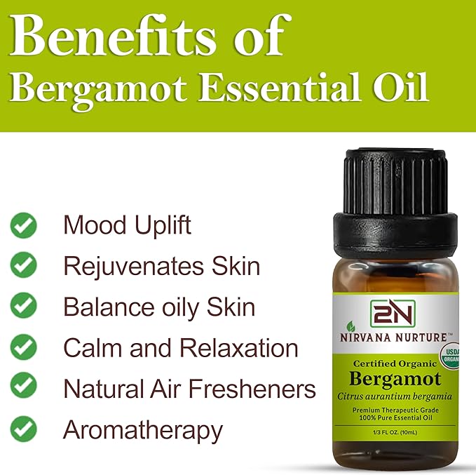 Bergamot Essential Oil USDA Certified Organic, 100% Pure Natural Premium Grade, Undiluted