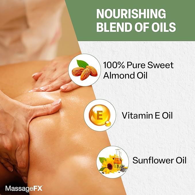 Massage Oil by Massage FX - 100% Pure Sweet Almond & Sunflower Seed Oil - Vitamin E - Ivy, Arnica & Aloe - Unscented - Perfect for a Full Body Massage, Maximum Friction - Paraben Free - 5 Gallons