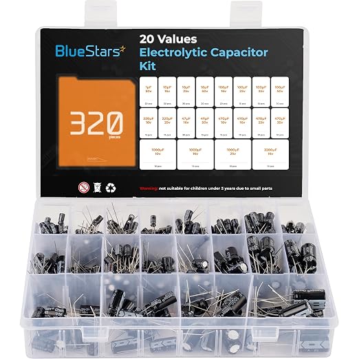 BlueStars 20-Value 320pcs Aluminum Electrolytic Capacitor Assortment Box Kit by BlueStars