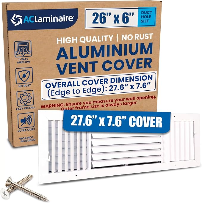26x6 Aluminum 3-Way Air Vent Cover Wall or Ceiling HVAC Register Multi-Shutter by ACLAMINAIRE