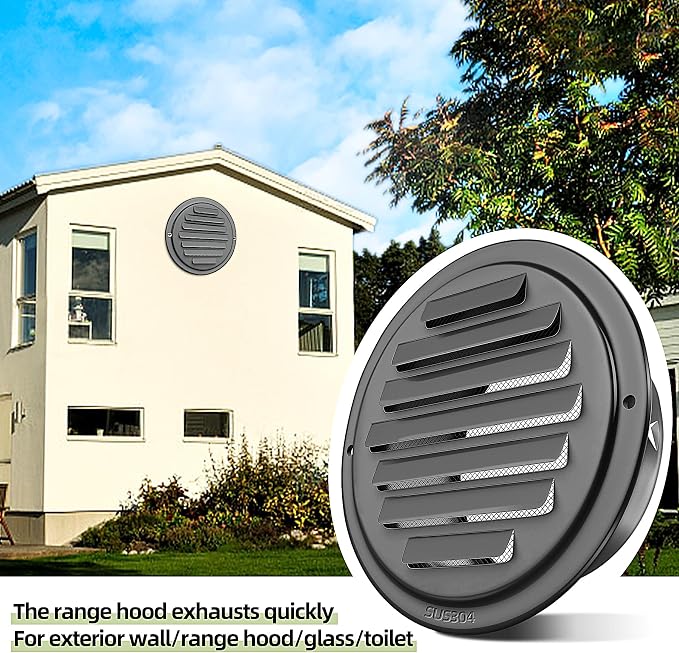 6inch 304 Stainless Steel Air Vents, Louvered Grille Cover Vent Hood Flat - Image 6
