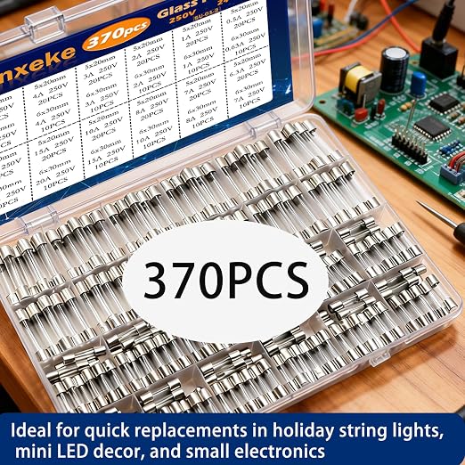 24 Values 370pcs Fast Blow Glass Fuses Assortment Kit 250V 0.5A 1A 2A 3A 4A 5A - Image 4