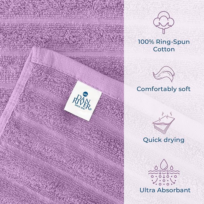 DAN RIVER Pack of 2 Bath Sheet 35x70 Inches, Ribbed XL Towels Oversized for Adults, Fluffy and Soft Plush Towels - Lavender