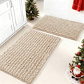 Yimobra Bathroom Rugs Sets 2 Piece - Quick Dry Extra Thick Luxury Chenille Bath Mat, Non Slip Super Absorbent for Tub Shower Sink, Machine Washable Shaggy Floor Mat, 32"x20"+24"x17" Inch, Light Brown