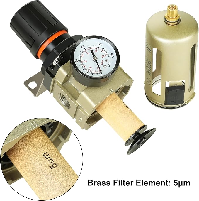 Hromee 1/2 Inch Compressed Filter Regulator Combo, Air Compressor Water Oil - Image 2