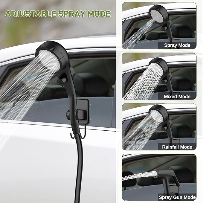 Portable Camping Shower, Pop Up Privacy Tent Kit with LED Light and Foldable Toilet, 6000mAh LCD Screen Shower Pump, Filtered Shower Heads & 5.3 Gallons Bucket, Outdoor Shower for Hiking, Travel, Car