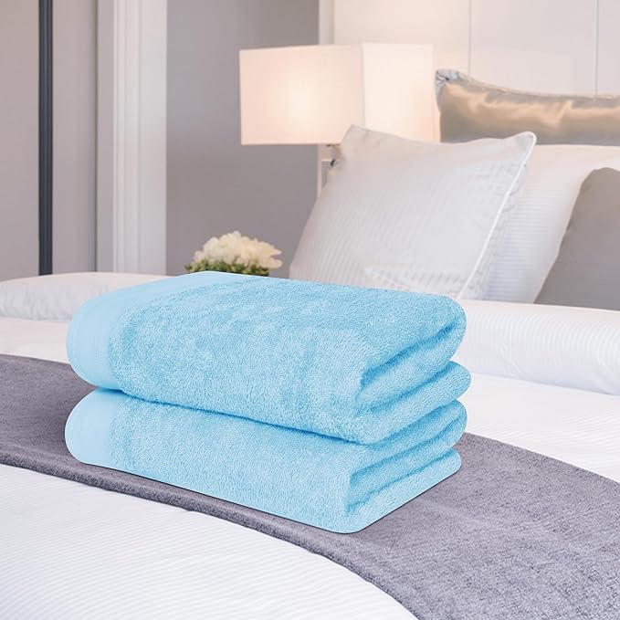 Cotton 2 Pack Oversized Bath Towel Set 28x55 inches, Large Bath Towels, Ultra Absorbant Compact Quickdry & Lightweight Towel, Ideal for Gym Travel Camp Pool - Sky Blue