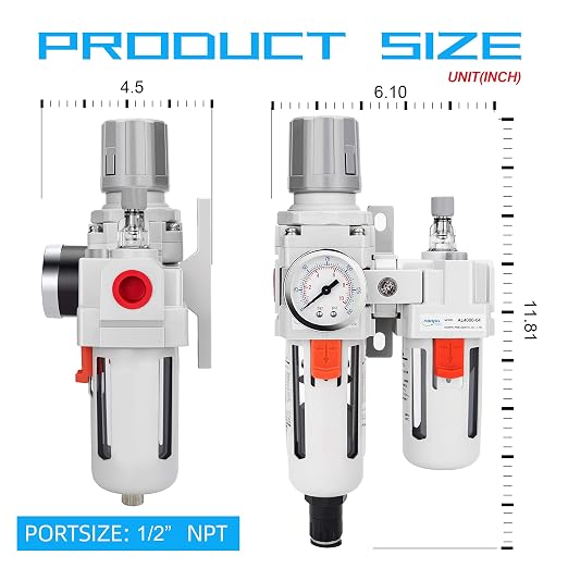 NANPU 1/2" NPT Auto-Drain Air Filter Regulator Lubricator Combo Water/Oil Trap - Image 3