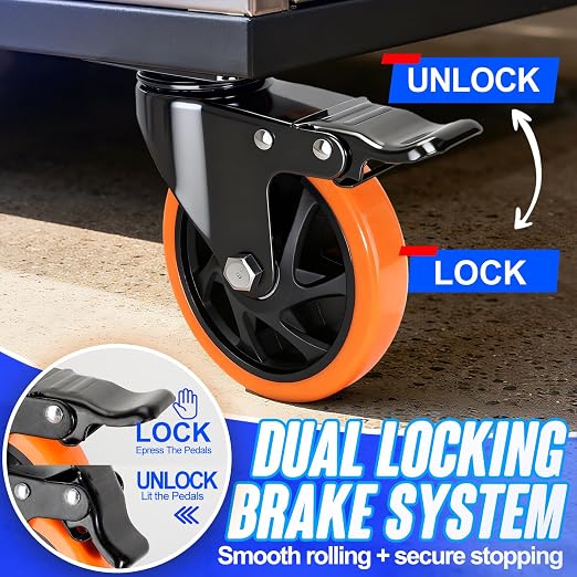 Caster Wheels 5"，Heavy Duty Caster Wheels Set of 4, Dual Lock PU Casters - Image 3