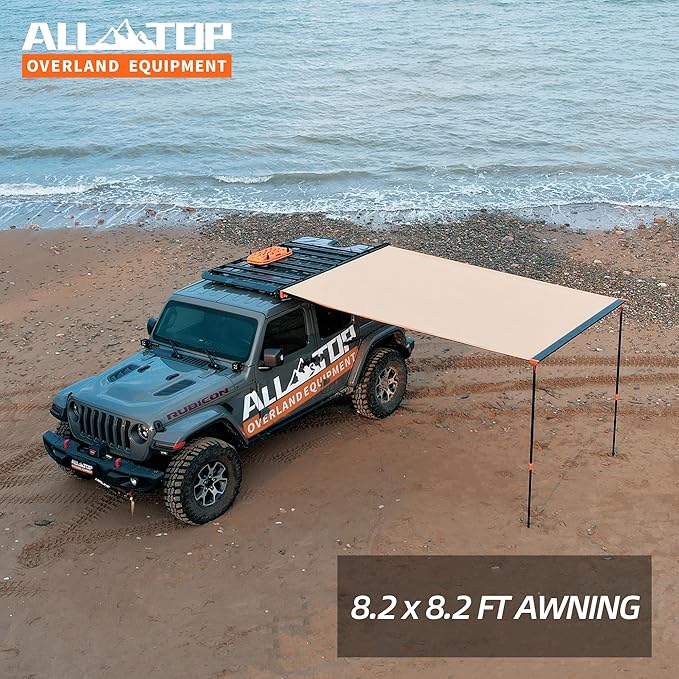 ALL-TOP Vehicle Awning 8.2'x8.2' Roof Rack Pull-Out Sun Shade UV50+, Weatherproof 4x4 Side Awning for Camping & Overland (Hardware Included)