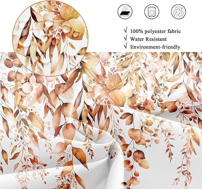 Riyidecor Burnt Orange Fall Autumn Shower Curtain for Bathroom Decor 72Wx72H Eucalyptus Botanical Leaf Plants Watercolor Floral Nature Art Printed Fabric Polyester Waterproof