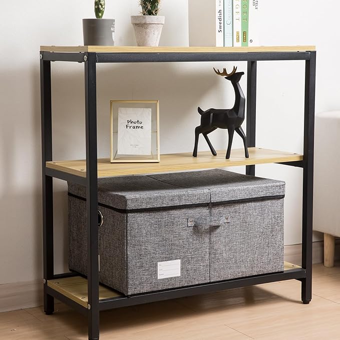 PRANDOM Storage Bins with Lids [3-Pack] Linen Fabric Foldable Storage Boxes Organizer Containers Baskets Cube with Cover Grey(23.4X15.9X11.4)
