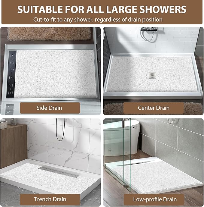 Shower Mat Non Slip: 35.4 x 23.6 Inch Extra Large Shower Mats for Inside Shower with Drain Hole - Soft PVC Loofah Anti Slip Shower Stall Mat for Walk-in Shower and Bathroom, Quick Drying