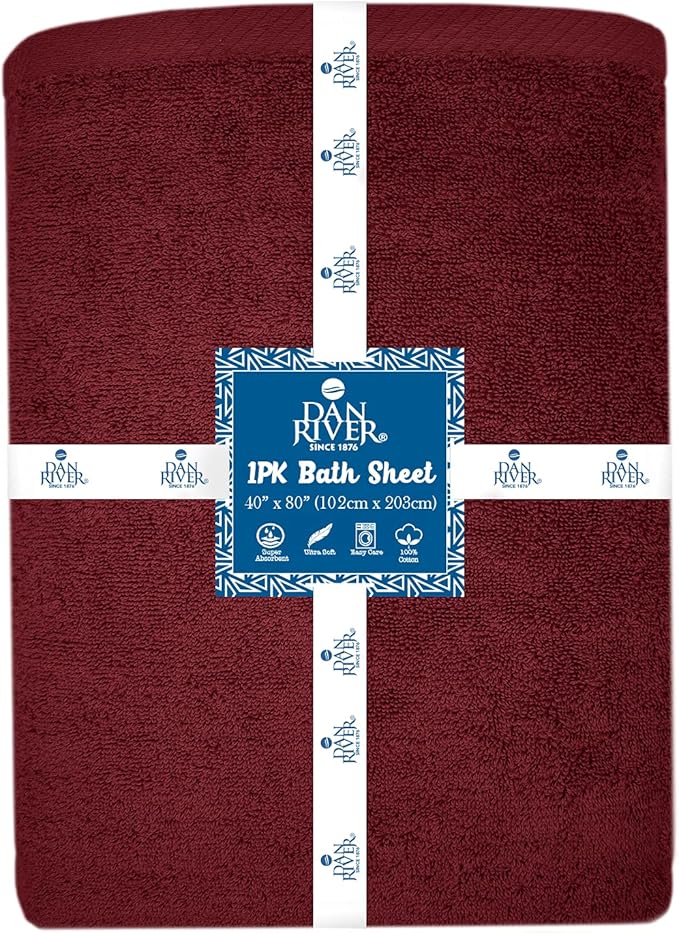 DAN RIVER Pack of 1 Bath Sheet 40x80 Inches, Jumbo Bath Towels, Soft and Absorbent Extra Large Towels - Pomegranate
