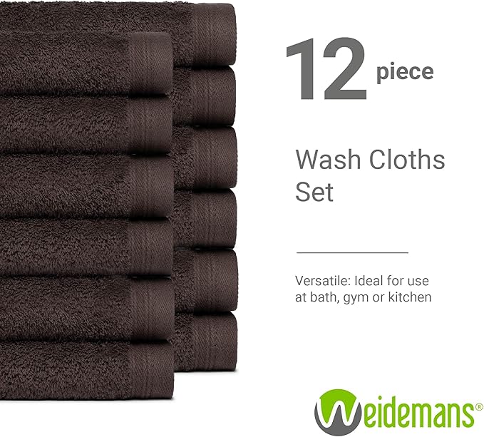 100% Cotton Washcloths Set 13” x 13” | Chocolate Towels | Set of 18 Ultra Soft and Highly Absorbent Washcloths Sets for Bathroom, Gym, Hotel, Spa | Machine Washable Face Towel