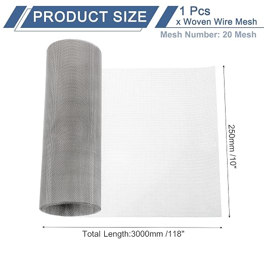 uxcell 20 Mesh 118" x 10" Woven Wire Mesh, 316 Stainless Steel Air Vent Filter - Image 2