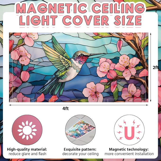 Glooglitter 4 Pcs Hummingbird Fluorescent Light Covers 4 x 2 ft Stained Glass - Image 8