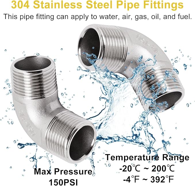 3/4" x 3/4" NPT 90 Degree Elbow 304 Stainless Steel Pipe Fittings Male Threaded - Image 5
