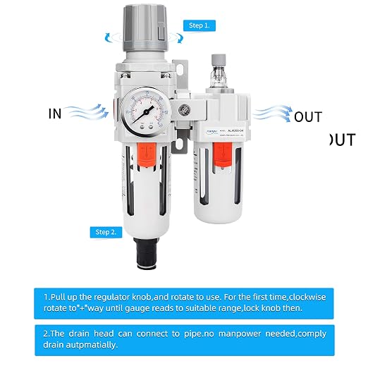 NANPU 1/2" NPT Auto-Drain Air Filter Regulator Lubricator Combo Water/Oil Trap - Image 4