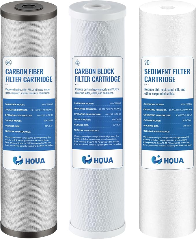 3-stage Replacement Filter Cartridges Set, Carbon Block, Activated Carbon Fiber by HQUA