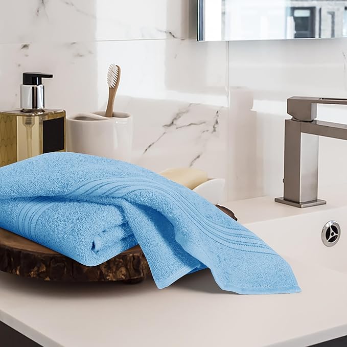 BOUTIQUO Ultra Soft Cotton 6 -Piece Hand Towel Set 16x24 Inch, Ideal for use in Bathroom, Kitchen, Gym, Spa & General Cleaning, Compact & Lightweight Multi Purpose Hand Towels - Sky Blue
