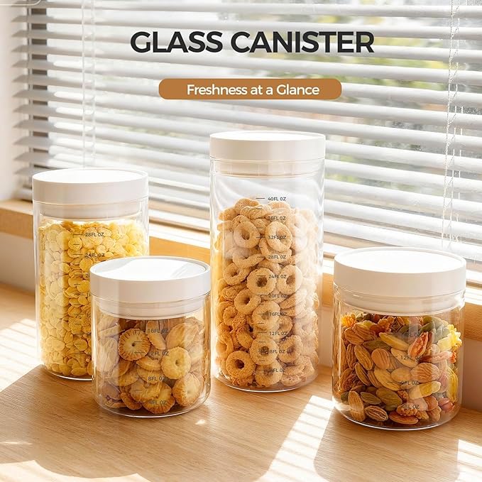 Danbark Set of 6 18oz Airtight Glass Storage Canisters with Lids - Pantry Organizers and Storage Glass for Kitchen - for Pantry, Flour, Sugar, Coffee, Tea, Pasta, Rice, and Snacks - White