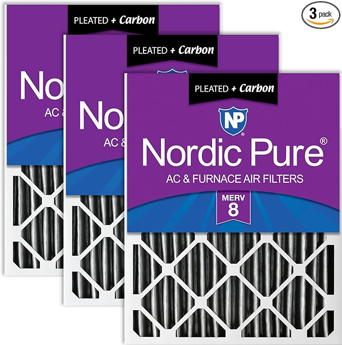 Nordic Pure 16x20x2 Furnace Air Filters MERV 8 Pleated Plus Carbon 3 Pack by NordicPure