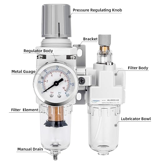NANPU 1/4" NPT Compressed Air Filter Regulator Lubricator Combo Water/Oil Trap - Image 2