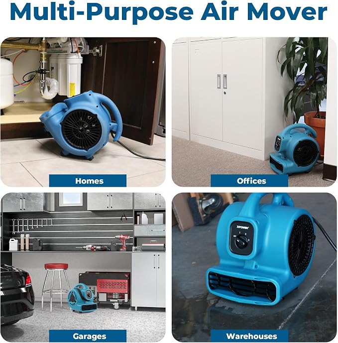 XPOWER P-80 Mini Utility 600 CFM Centrifugal Air Mover, Floor Fan, - Image 5