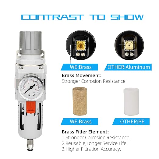 NANPU 3/4" NPT Compressed Air Filter Regulator Combo Piggyback, 5 Micron Brass - Image 5