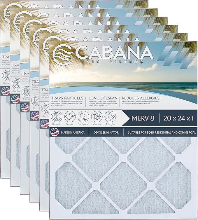 Cabana Filters 6-Pack 20x24x1 MERV 8 AC Furnace Air Filter by CabanaAirFilters