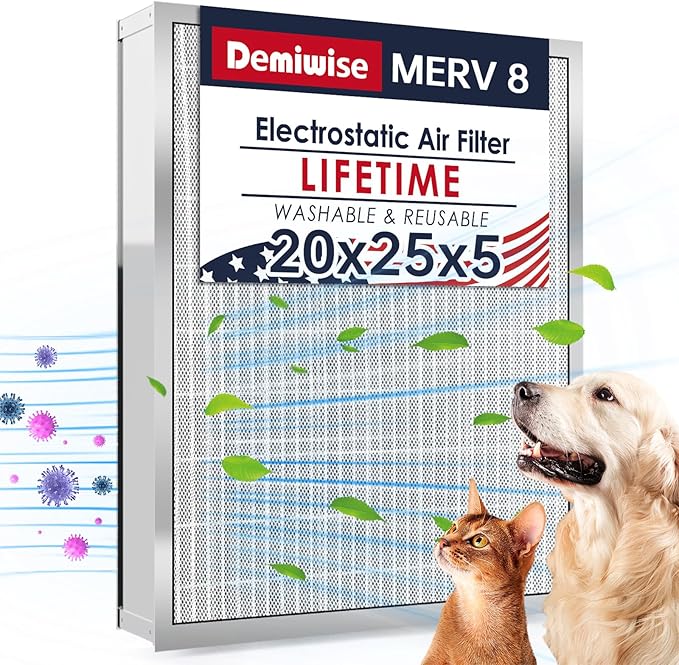 20x25x5 Washable Electrostatic Air Filter, MERV 8 Aluminum AC/HVAC Furnace by Demiwise