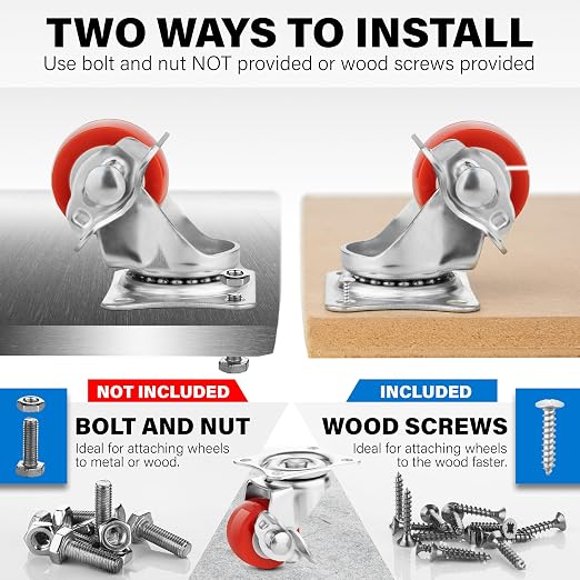 1 Inch Caster Wheels Heavy Duty Casters Set of 4 Lockable Cart Wheels - Image 7