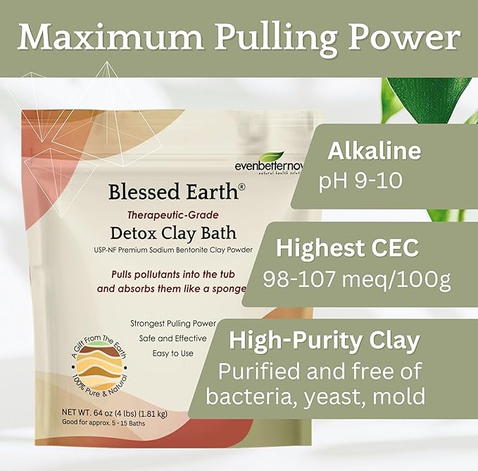 Blessed Earth Detox Clay Bath, 100% Pure Sodium Bentonite Therapeutic Grade – Cleansing and Purifying, by Evenbetternow LLC, 4 lb (64 oz)
