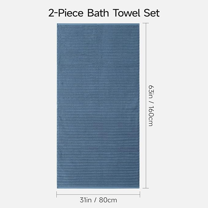 REDKISS 2 Pack Large Bath Towels 31×63 inches, 100% Cotton, Super Soft and Absorbent, Quick-Dry Towels, Perfect for Bathroom,Plush Shower Towels-Blue