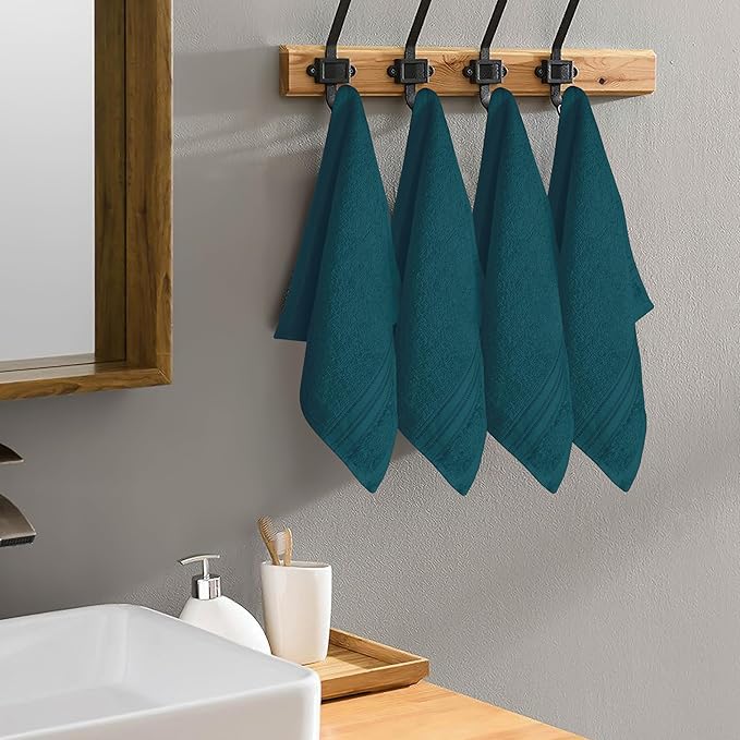 BOUTIQUO Ultra Soft Cotton Washcloths, Contains 12 Piece Face Cloths 12x12 inch, Ideal for Everyday use Face Towels, Compact & Lightweight Multi Purpose Washcloths - Teal