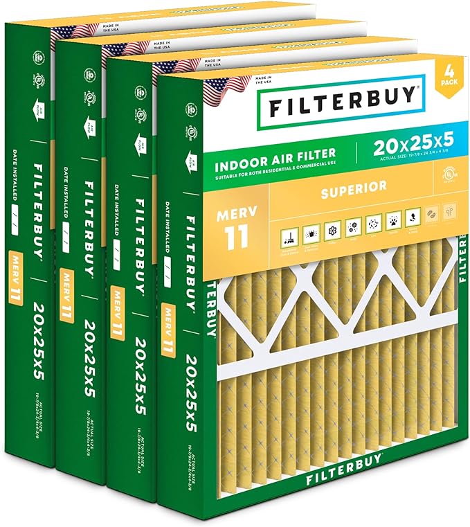 Filterbuy 20x25x5 Air Filter MERV 11 Superior Pet & Allergy Defense, Pleated by Filterbuy