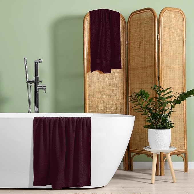 Elvana Home Cotton 2 Pack Oversized Bath Towel Set 28x55 inches, Large Bath Towels, Ultra Absorbant Compact Quickdry & Lightweight Towel, Ideal for Gym Travel Camp Pool - Burgundy Red